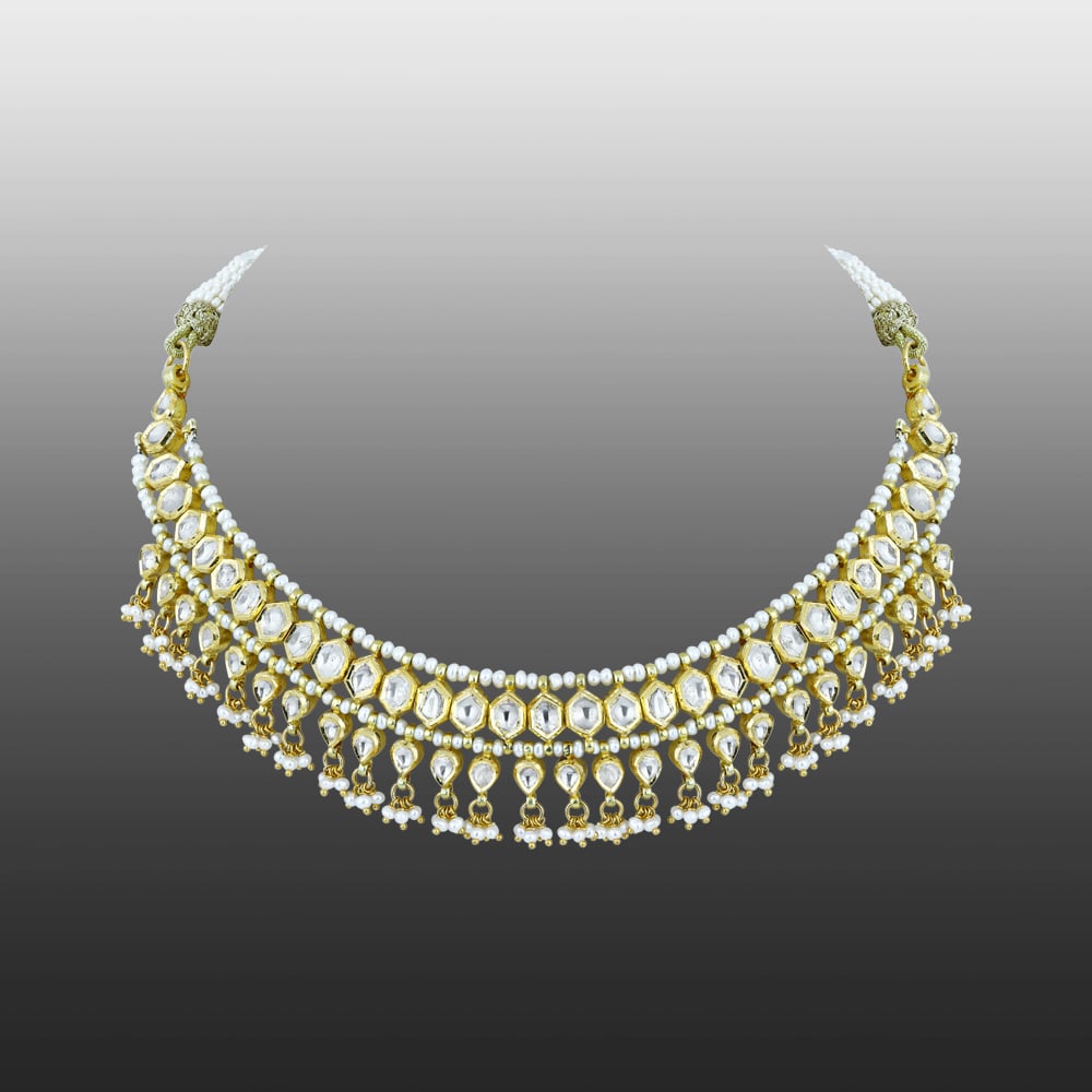 Polki Necklace with Graceful Pearl Beads